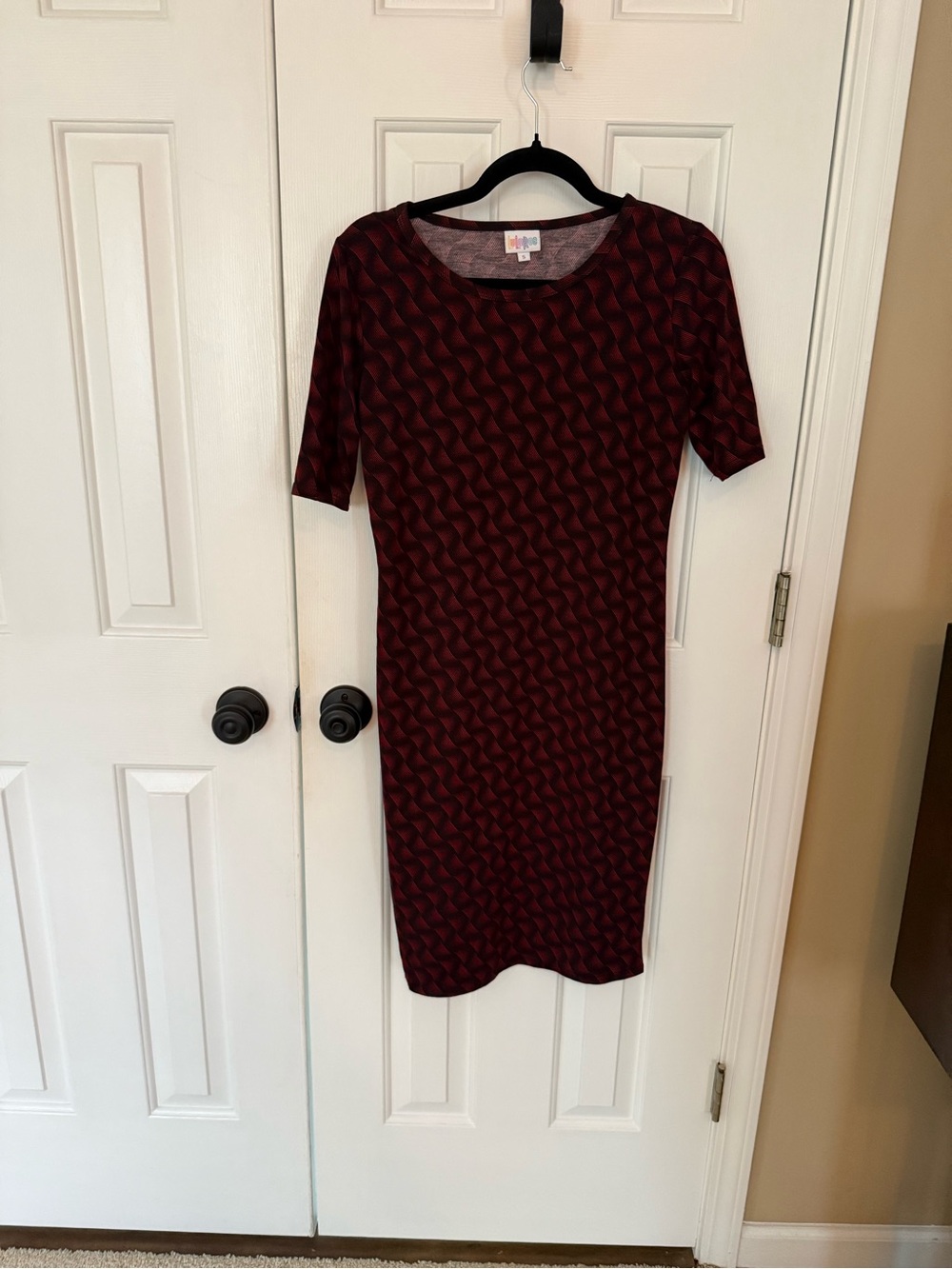 LuLaRoe Red Geometric Julia Midi Dress EUC